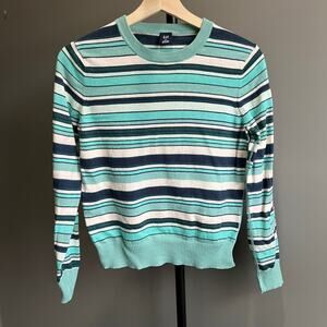 Vintage Gap Crewneck Striped Sweater Size Medium Green Blue